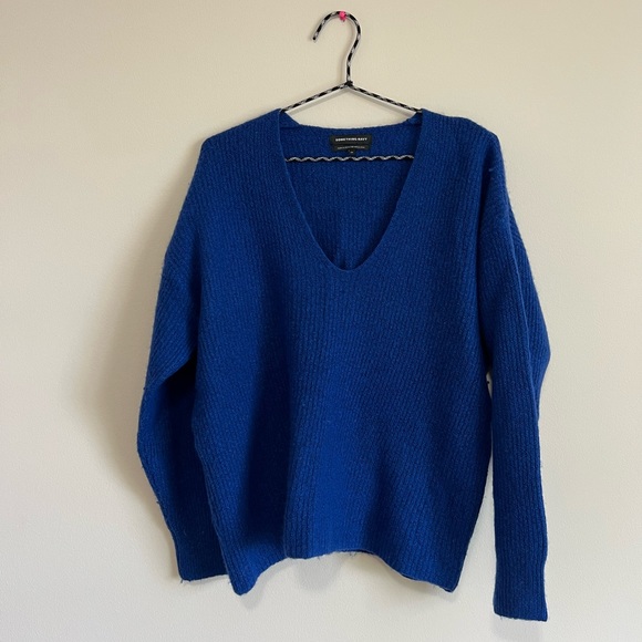 Something navy wool blend blue mazarine v neck sweater - Picture 1 of 4